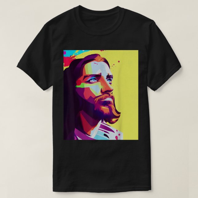 Jesus Pop Art Jesus Christus konfrontiert katholis T-Shirt (Design vorne)