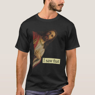 Jesus Pop aus dem Himmel und sagt, ich habe diesen T-Shirt