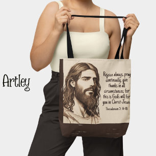 Jesus Portrait Sketch Biete Zitat Sepia und Creme Tasche