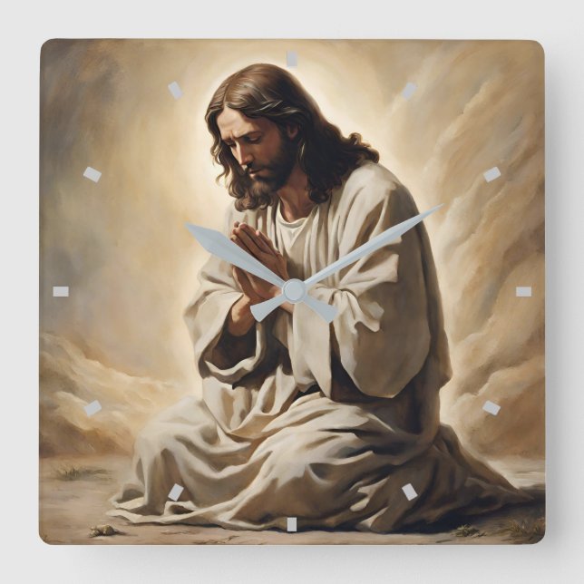 Jesus Praing Wall Clock Quadratische Wanduhr (Vorderseite)