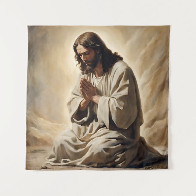 Jesus Praying Art Tapestry Wandteppich (Vorderseite)