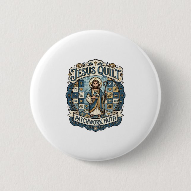 Jesus Quilt Patchwork Glaube Jesus Quilt Patchwork Button (Vorderseite)