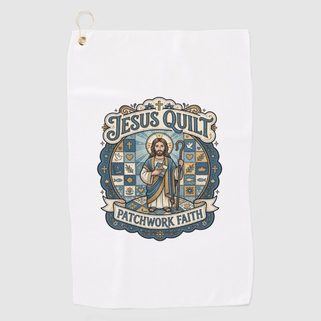 Jesus Quilt Patchwork Glaube Jesus Quilt Patchwork Golfhandtuch (Vorderseite)
