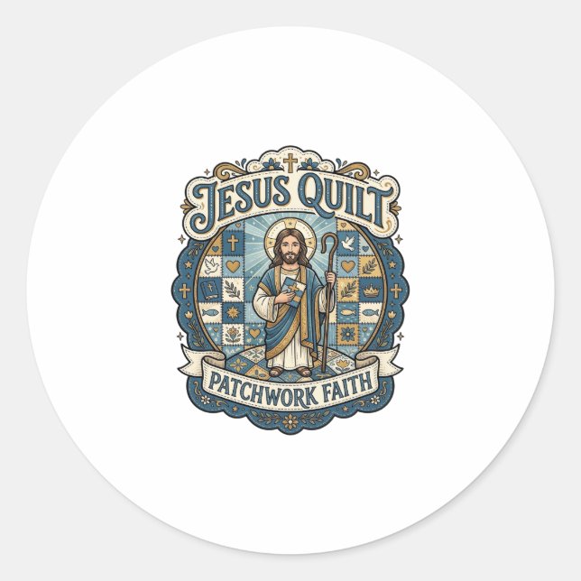 Jesus Quilt Patchwork Glaube Jesus Quilt Patchwork Runder Aufkleber (Vorderseite)
