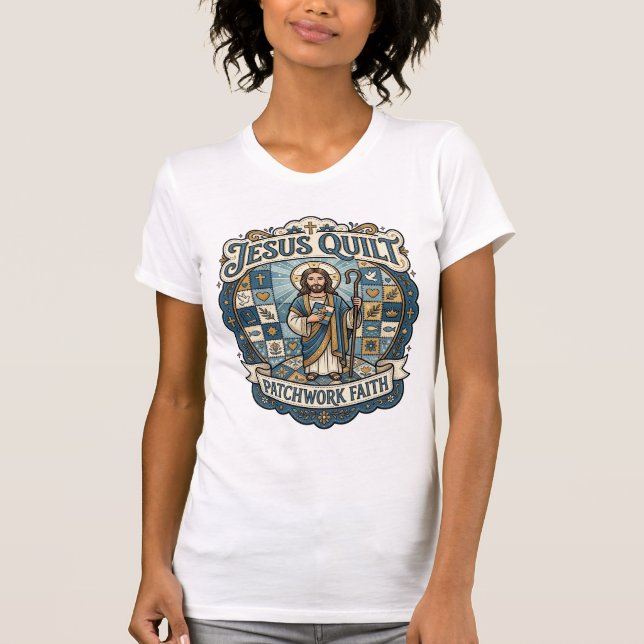 Jesus Quilt Patchwork Glaube Jesus Quilt Patchwork T-Shirt (Vorderseite)