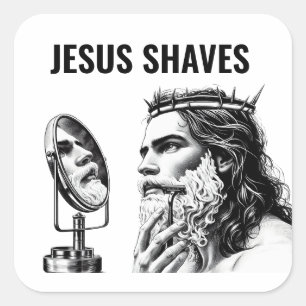 Jesus rasiert sich - Lustiger Jesus-Meme Quadratischer Aufkleber