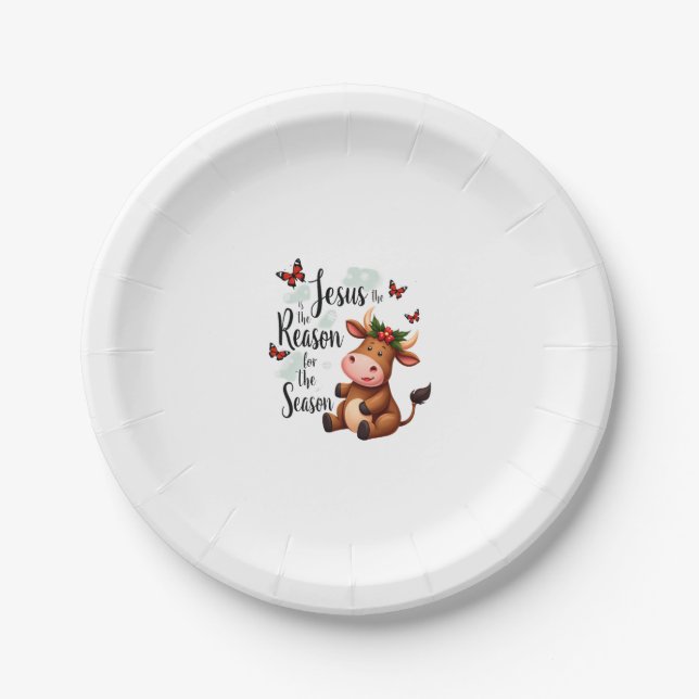 Jesus Reason for The Season Cow Christmas Christia Pappteller (Vorderseite)
