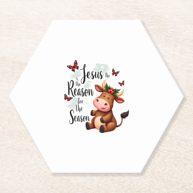 Jesus Reason for The Season Cow Christmas Christia Untersetzer (Vorderseite)