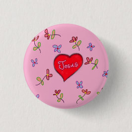 Jesus Red Heart Floral Pink Christlich Button