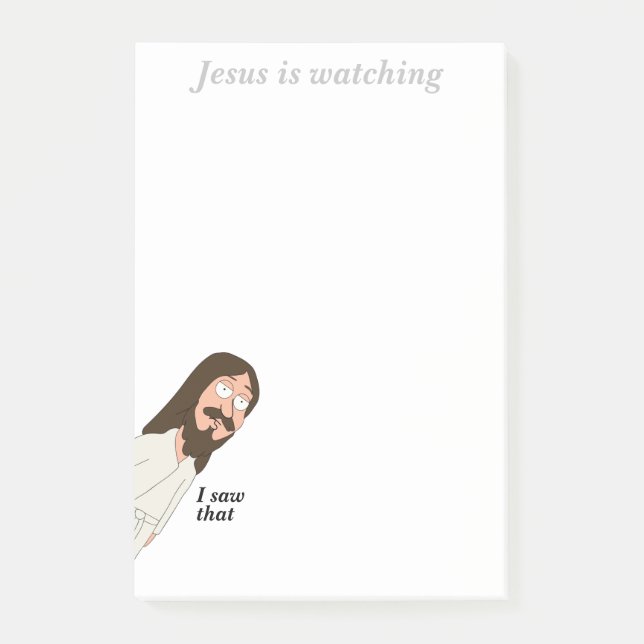 Jesus regarde des notes amusantes de mèmes post-it (Devant)