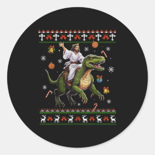Jesus reitet auf Dinosaurier Lustiges Meme Hässlic Runder Aufkleber