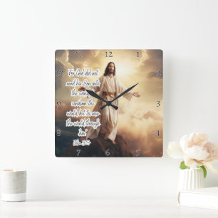 Jesus: Rett die Welt, John 3:17 Quadratische Wanduhr