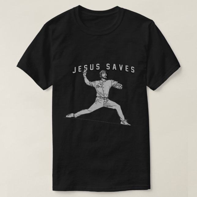 Jesus Rette Baseball Pitcher Funny Jesus T-Shirt (Design vorne)