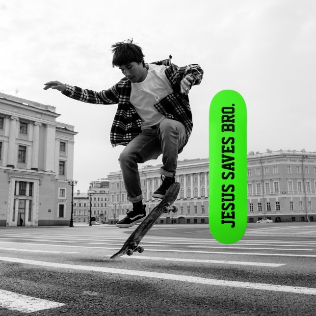 Jesus Rette Bro. Neon Green Skateboard (Von Creator hochgeladen)