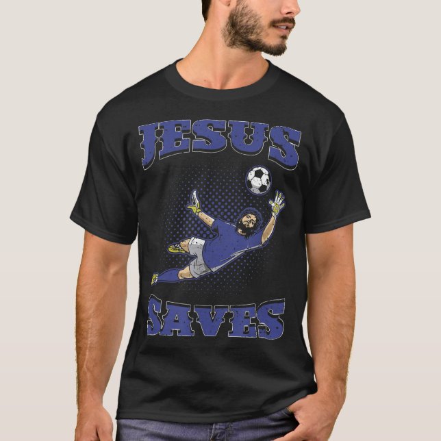 Jesus Rette Fußball T  T-Shirt (Vorderseite)