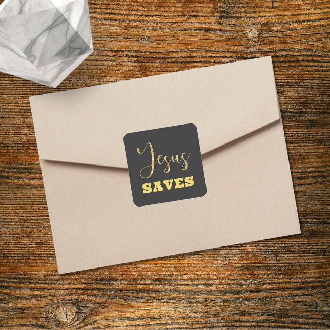 Jesus Rette Gelben Gold Glitzer Quadratischer Aufkleber (Von Creator hochgeladen)