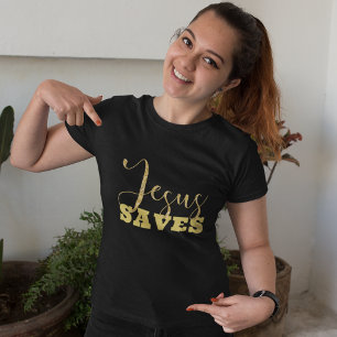 Jesus Rette Gelben Gold Glitzer T-Shirt