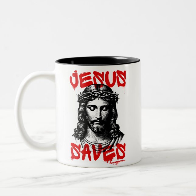 Jesus Rette Graffiti-Stil Zweifarbige Tasse (Links)