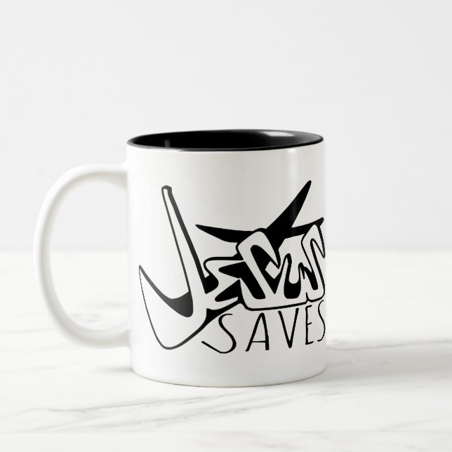 JESUS RETTE GRAFFITI ZWEIFARBIGE TASSE (Links)