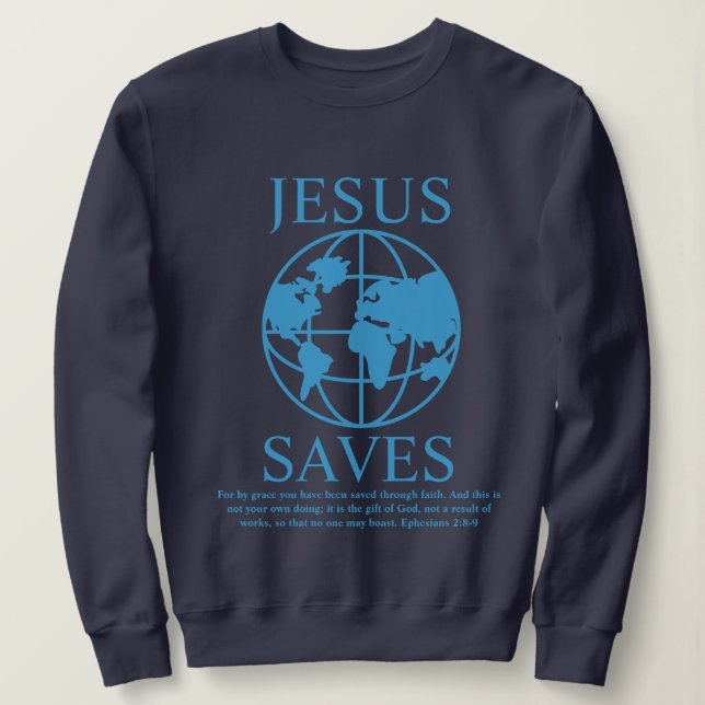 Jesus Rette Graphic 90er dunkelblau Sweatshirt (Design vorne)