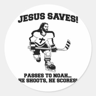 Jesus Rette Hockey lustiges Hemd Runder Aufkleber
