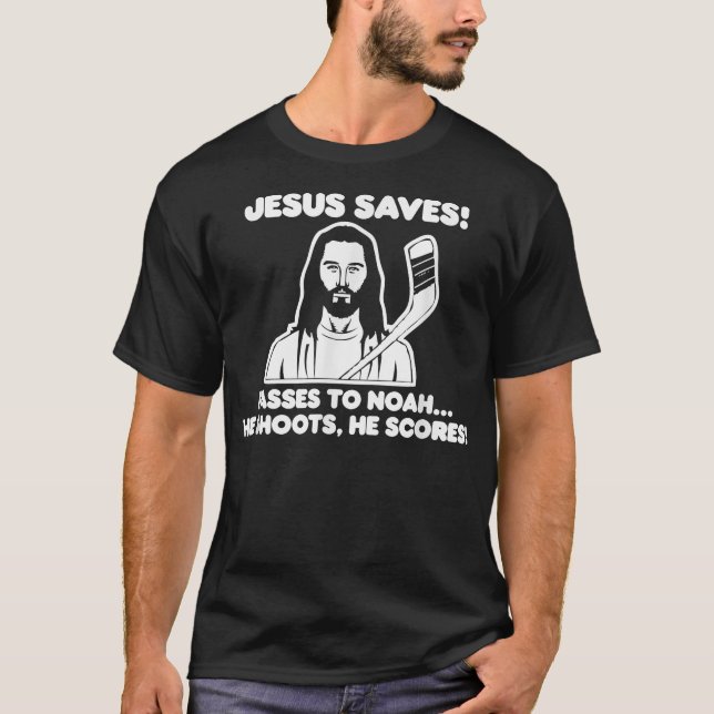 Jesus Rette Hockey Shirt Funny Katholic Christlich (Vorderseite)