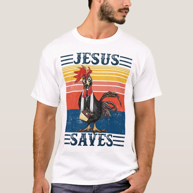 Jesus Rette Hühnchen Vintag Funny Christlich T-Shirt (Vorderseite)