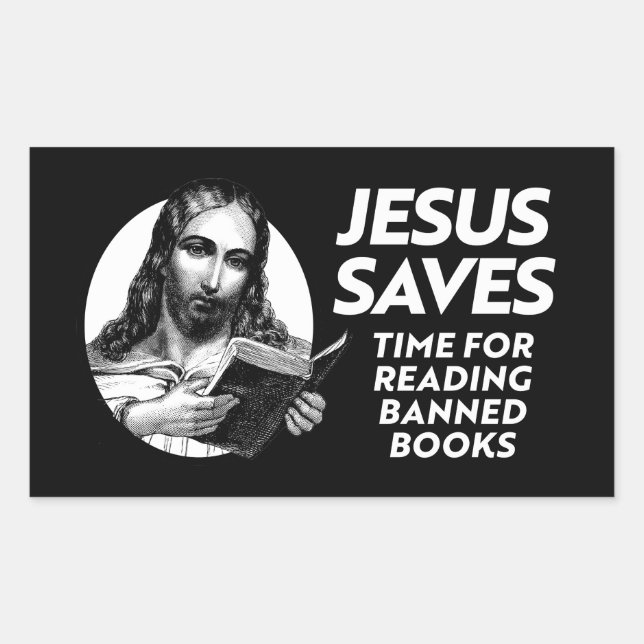 Jesus rette, indem er Bibliotheksbücher ausliest Rechteckiger Aufkleber (Vorderseite)