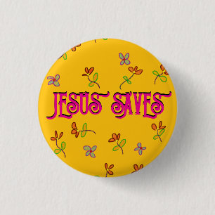 "Jesus Rette" inspirierendes Zitat blorgelb Button