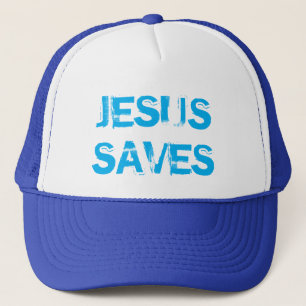 JESUS RETTE TRUCKER HAT - WHITE & ROYAL TRUCKERKAPPE