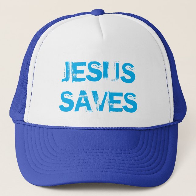 JESUS RETTE TRUCKER HAT - WHITE & ROYAL TRUCKERKAPPE (Vorderseite)