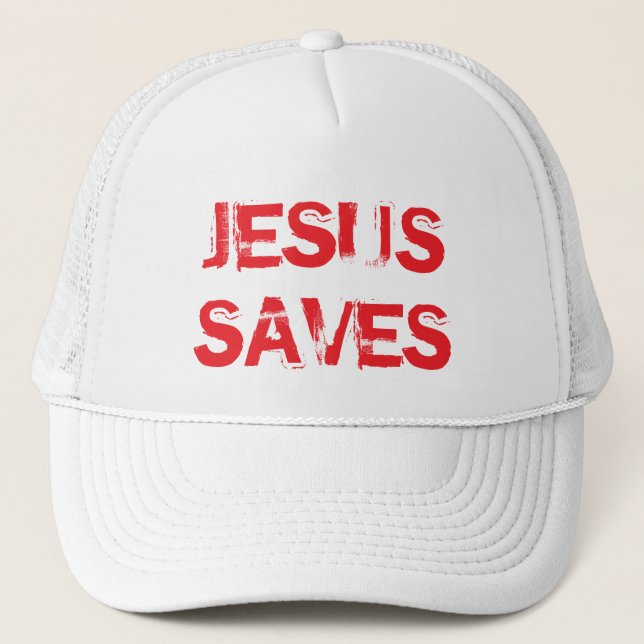 JESUS RETTE TRUCKER HAT-WHITE TRUCKERKAPPE (Vorderseite)
