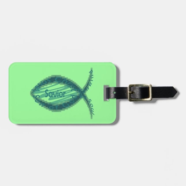 Jesus-Retter-christliches Fisch-Symbol Gepäckanhänger (Vorderseite horizontal)