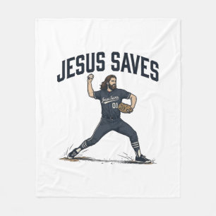Jesus rettet Baseball Pitcher Vintage Gravur Shi Fleecedecke