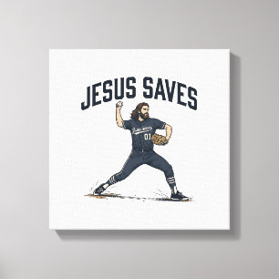 Jesus rettet Baseball Pitcher Vintage Gravur Shirt Leinwanddruck