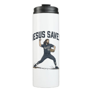 Jesus rettet Baseball Pitcher Vintage Gravur Shirt Thermosbecher