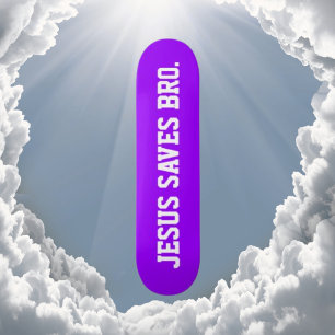 Jesus rettet Bruder. Neongrünes Skateboard