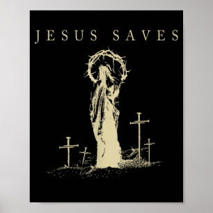 Jesus rettet christlichen Glauben Kreuz Vintage re Poster