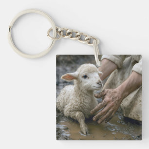 Jesus rettet ein Lamm aus einer Matschpfütze Schlüsselanhänger