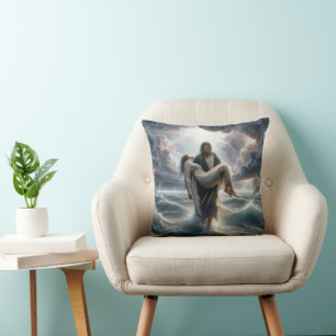 Jesus rettet eine junge Frau in einem Sturm Kissen