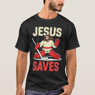Jesus rettet Eishockey-Torhüter Spieler Christlich T-Shirt