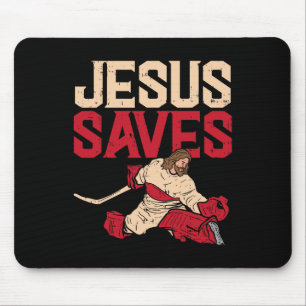 Jesus rettet Eishockey-Torhüter Sport religiös chr Mousepad