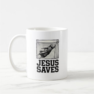 Jesus rettet Fußballtorwart Vintage Gravur Shirt_ Kaffeetasse