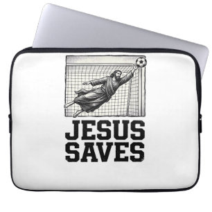 Jesus rettet Fußballtorwart Vintage Gravur Shirt_ Laptopschutzhülle