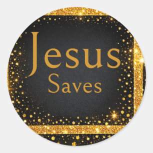 Jesus rettet, Goldene schwarze Tupfen, Streifen Lu Runder Aufkleber