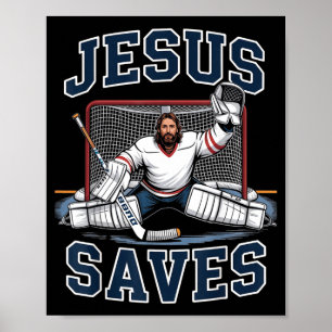 Jesus rettet Hockey-Spieler-Team Gott Hockey-Fans Poster