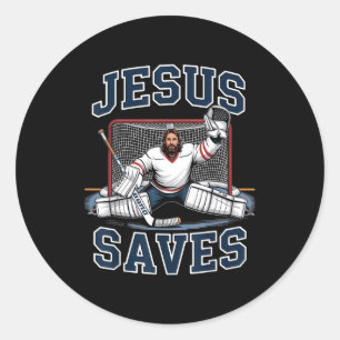 Jesus rettet Hockey-Spieler-Team Gott Hockey-Fans  Runder Aufkleber