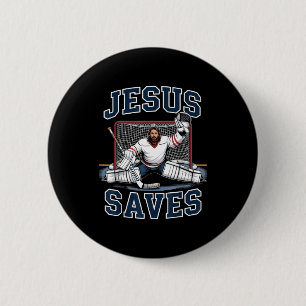 Jesus rettet Hockey-Spieler-Team Gott Hockey-Liebh Button