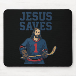 Jesus rettet Hockey-Torhüter Humor Christlicher Ho Mousepad