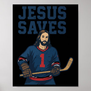 Jesus rettet Hockey-Torhüter Humor Christlicher Ho Poster